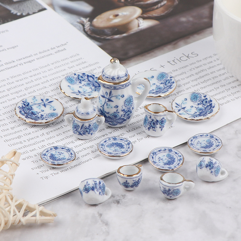 AliExpress 15-Piece 1:12 Dollhouse Porcelain Tea Set