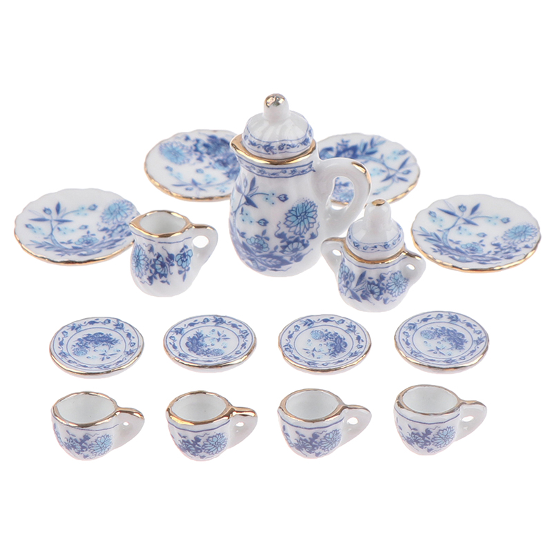 AliExpress 15Pcs 1:12 Dollhouse Miniature Tableware Porcelain Ceramic Tea Cup Set Model Kitchen Accessories For Doll House Decor Toys Gift, view 2