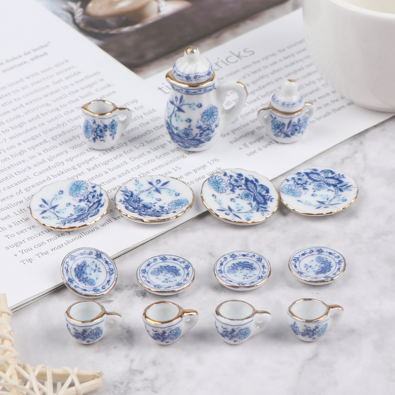 AliExpress 15Pcs 1:12 Dollhouse Miniature Tableware Porcelain Ceramic Tea Cup Set Model Kitchen Accessories For Doll House Decor Toys Gift, view 3