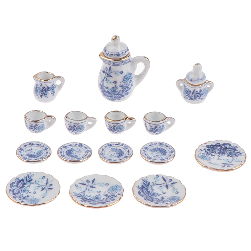 AliExpress 15Pcs 1:12 Dollhouse Miniature Tableware Porcelain Ceramic Tea Cup Set Model Kitchen Accessories For Doll House Decor Toys Gift, view 4