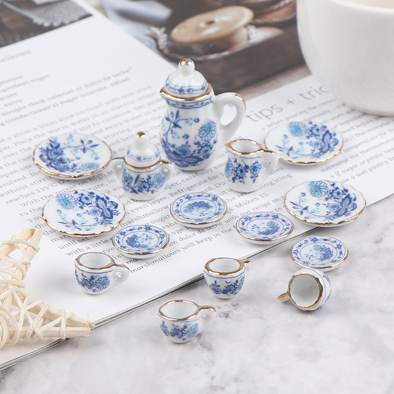 AliExpress 15Pcs 1:12 Dollhouse Miniature Tableware Porcelain Ceramic Tea Cup Set Model Kitchen Accessories For Doll House Decor Toys Gift, view 5