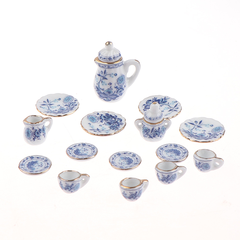 AliExpress 15Pcs 1:12 Dollhouse Miniature Tableware Porcelain Ceramic Tea Cup Set Model Kitchen Accessories For Doll House Decor Toys Gift, view 6