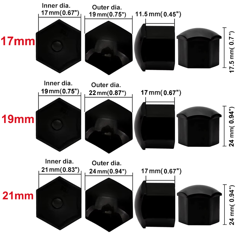 AliExpress 17mm/19mm/21mm 20Pcs Car Wheel Nut Caps Protection Covers Caps Auto Hub Screw Cover Black Car Tire Bolt Nut Cap Tyre Decoration, view 6