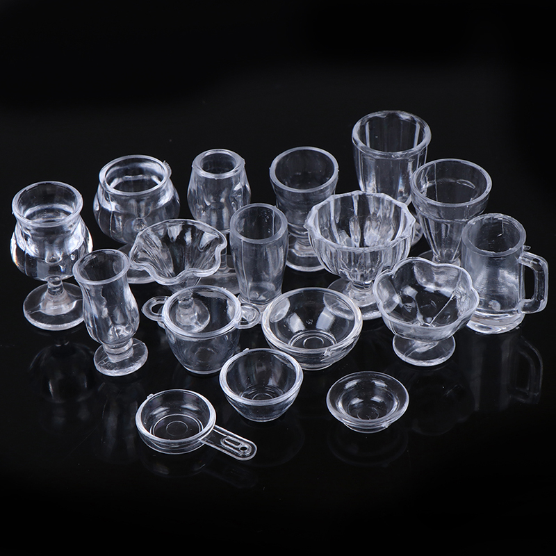 AliExpress 17Pcs/Set Mini Transparent Kitchenware Toy Drink Cups Dish Plate Tableware Miniatures DIY Pretend Play, view 2