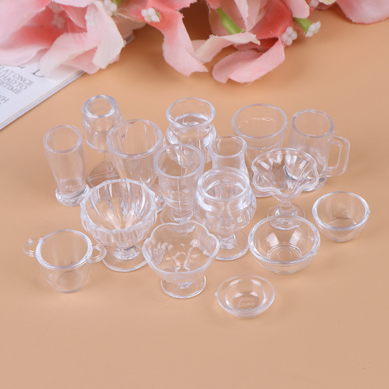AliExpress 17Pcs/Set Mini Transparent Kitchenware Toy Drink Cups Dish Plate Tableware Miniatures DIY Pretend Play, view 6