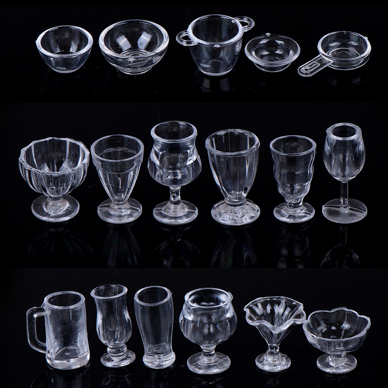 AliExpress 17Pcs/Set Mini Transparent Kitchenware Toy Drink Cups Dish Plate Tableware Miniatures DIY Pretend Play