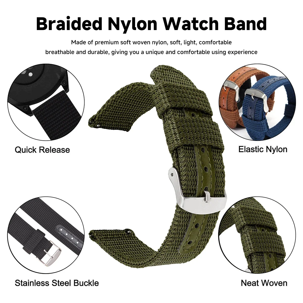 AliExpress Woven Nylon Canvas Watch Band (18 to 24 mm), view 3