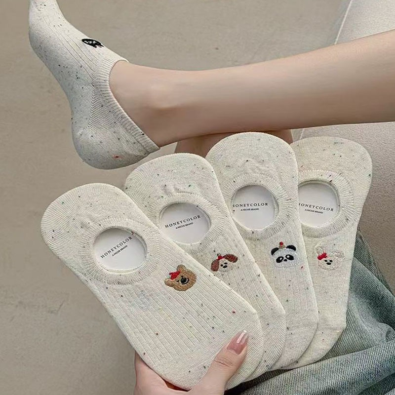 AliExpress 1Pair Cute Cartoon Animal Patterned Spot Yarn Boat Socks for Women Summer Thin Non-slip Invisible Sock Shallow Mouth Short Socks, view 2