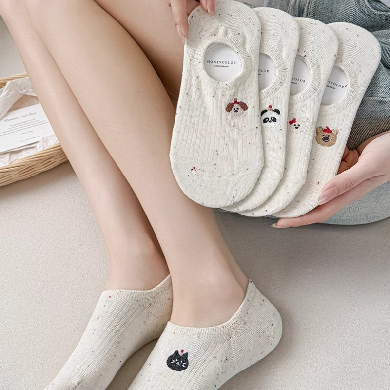 AliExpress 1Pair Cute Cartoon Animal Patterned Spot Yarn Boat Socks for Women Summer Thin Non-slip Invisible Sock Shallow Mouth Short Socks, view 3