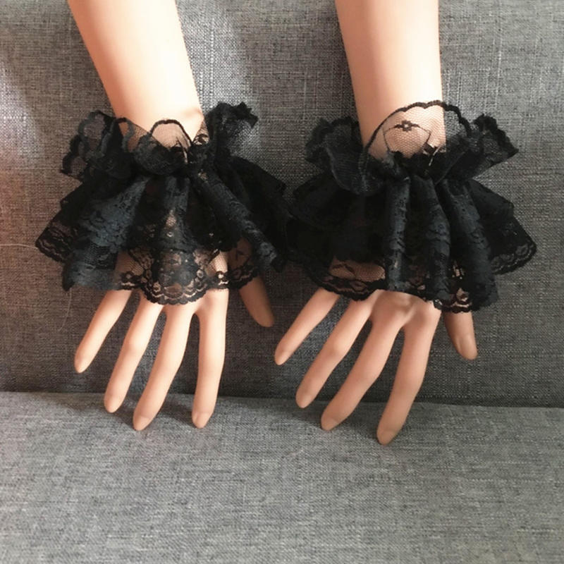 AliExpress Lolita Black Lace Ruffle Wrist Cuffs, view 3