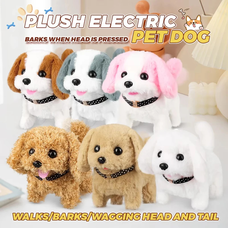 AliExpress 1Pc Electric Plush Simulation Dog Teddy Puppy Walking Sound Nodding Electronic Pet Toy For Christmas Gift New Year Gift