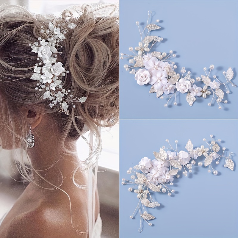 AliExpress 1Pc Flower Bride Wedding Hair Vine Pearl Bridal Hair Piece Leaf Hair Accessories Rhinestone Headband For Women And Girls