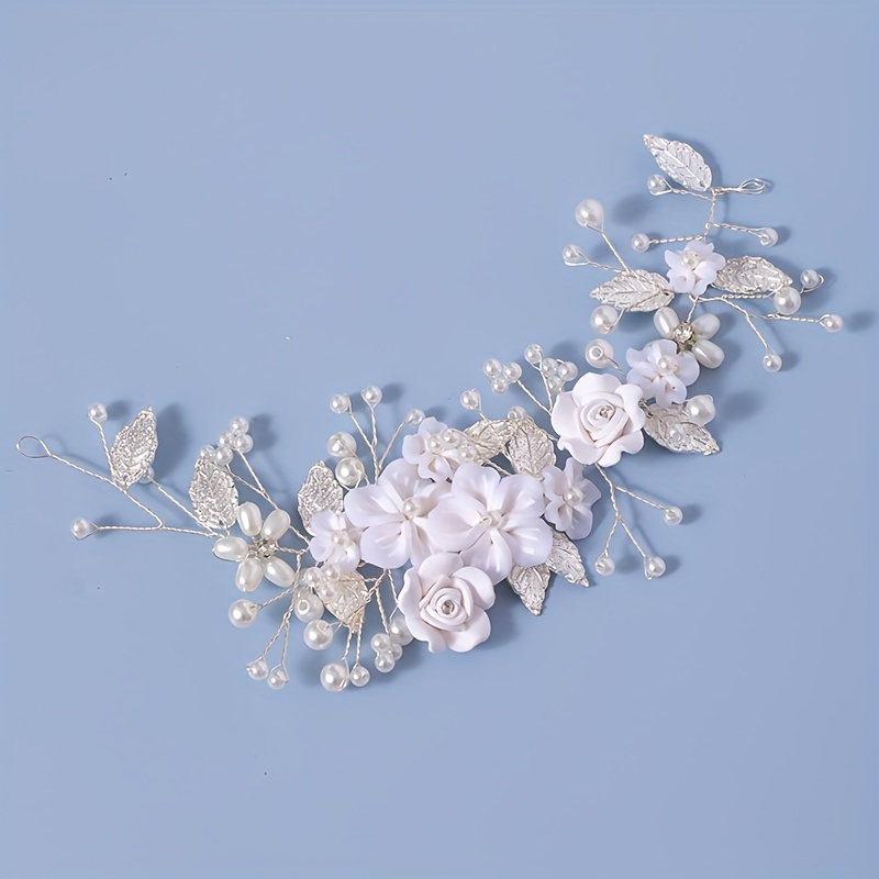 AliExpress 1Pc Flower Bride Wedding Hair Vine Pearl Bridal Hair Piece Leaf Hair Accessories Rhinestone Headband For Women And Girls, view 2