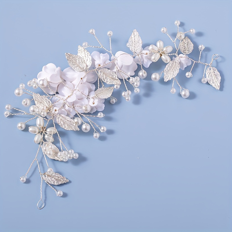 AliExpress 1Pc Flower Bride Wedding Hair Vine Pearl Bridal Hair Piece Leaf Hair Accessories Rhinestone Headband For Women And Girls, view 3