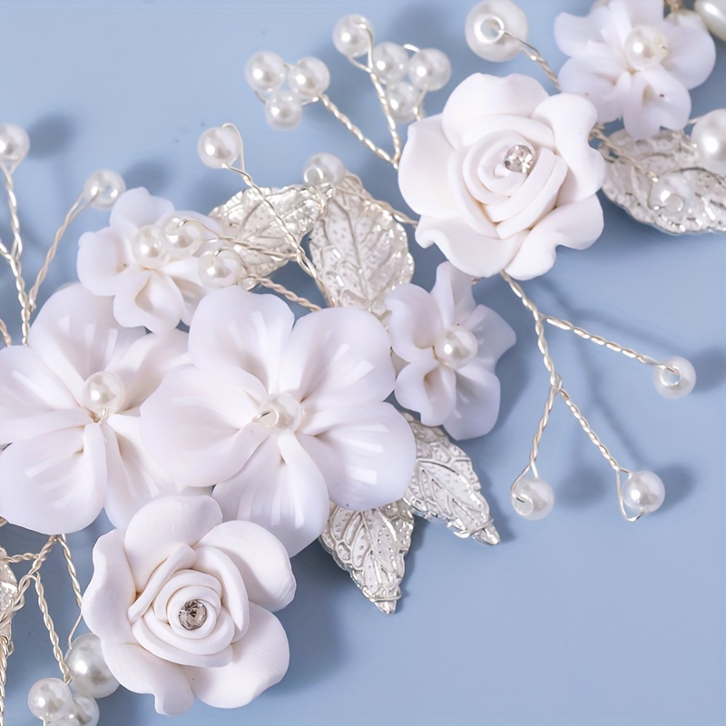 AliExpress 1Pc Flower Bride Wedding Hair Vine Pearl Bridal Hair Piece Leaf Hair Accessories Rhinestone Headband For Women And Girls, view 4
