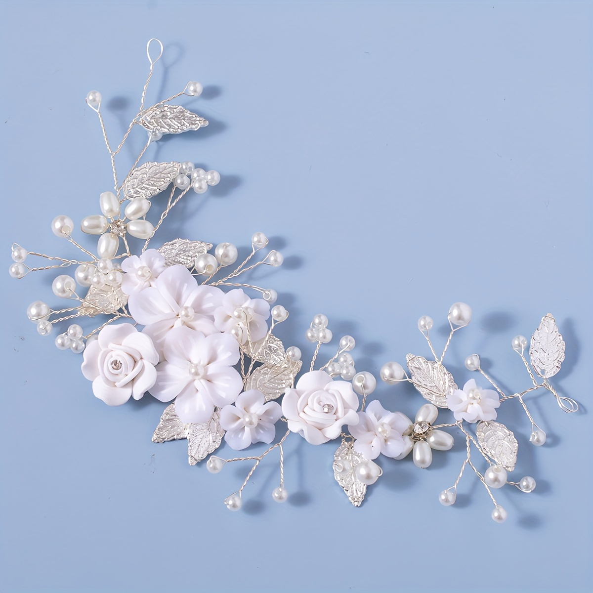 AliExpress 1Pc Flower Bride Wedding Hair Vine Pearl Bridal Hair Piece Leaf Hair Accessories Rhinestone Headband For Women And Girls, view 5