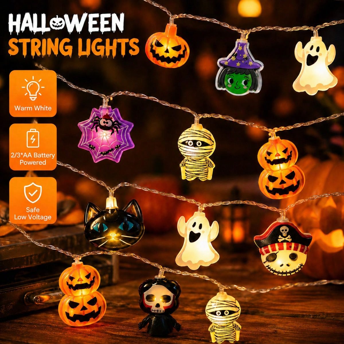 AliExpress Halloween LED String Lights with Ghost and Pumpkin