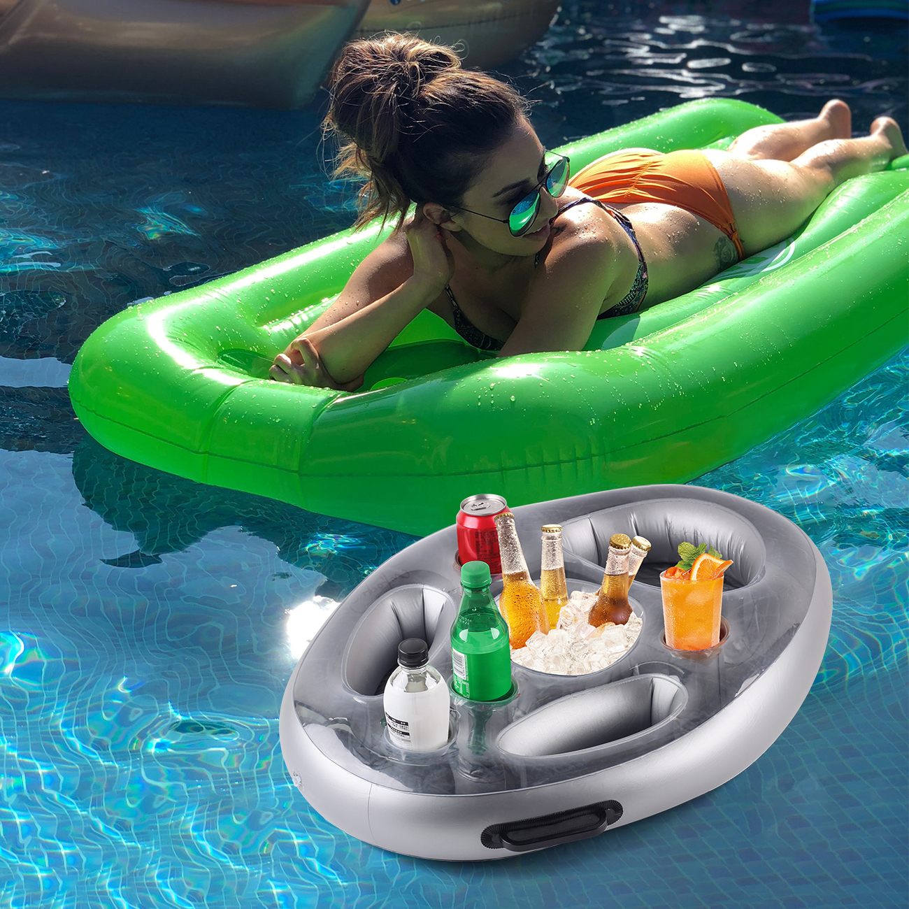 AliExpress 1PC Inflatable Drink Holder Thickened, Floating Cup Rack Portable Ice Tray with Cup Holder for Pool Party Summer, view 2