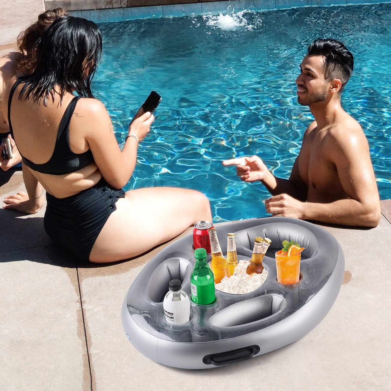 AliExpress 1PC Inflatable Drink Holder Thickened, Floating Cup Rack Portable Ice Tray with Cup Holder for Pool Party Summer, view 3