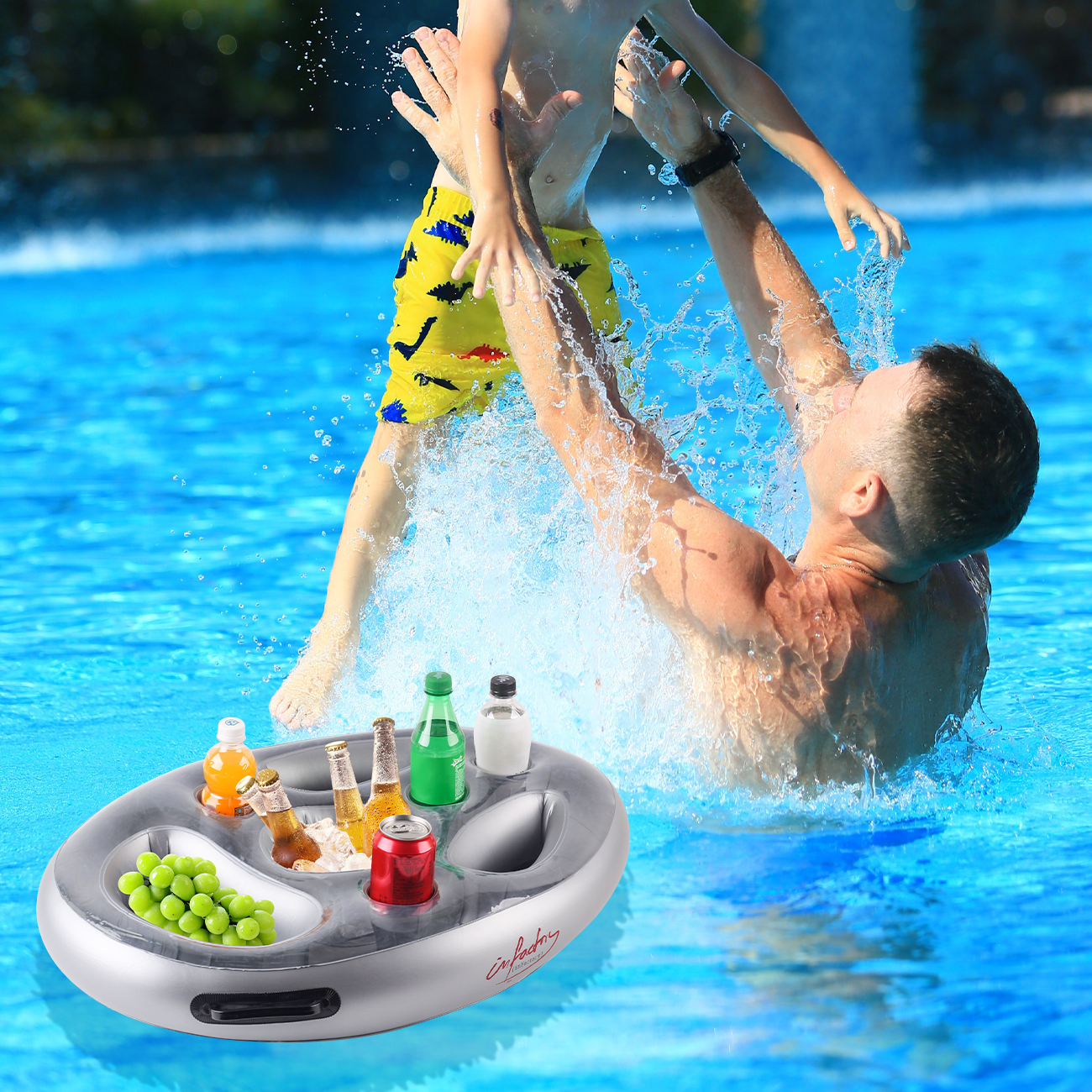 AliExpress 1PC Inflatable Drink Holder Thickened, Floating Cup Rack Portable Ice Tray with Cup Holder for Pool Party Summer, view 4