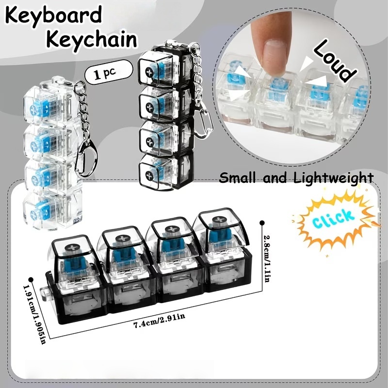 AliExpress 1PC Light Up Keyboard Keychain Stress Relief Clickable LED Button Toy for People with Anxiety Office Desk Accessory, view 2