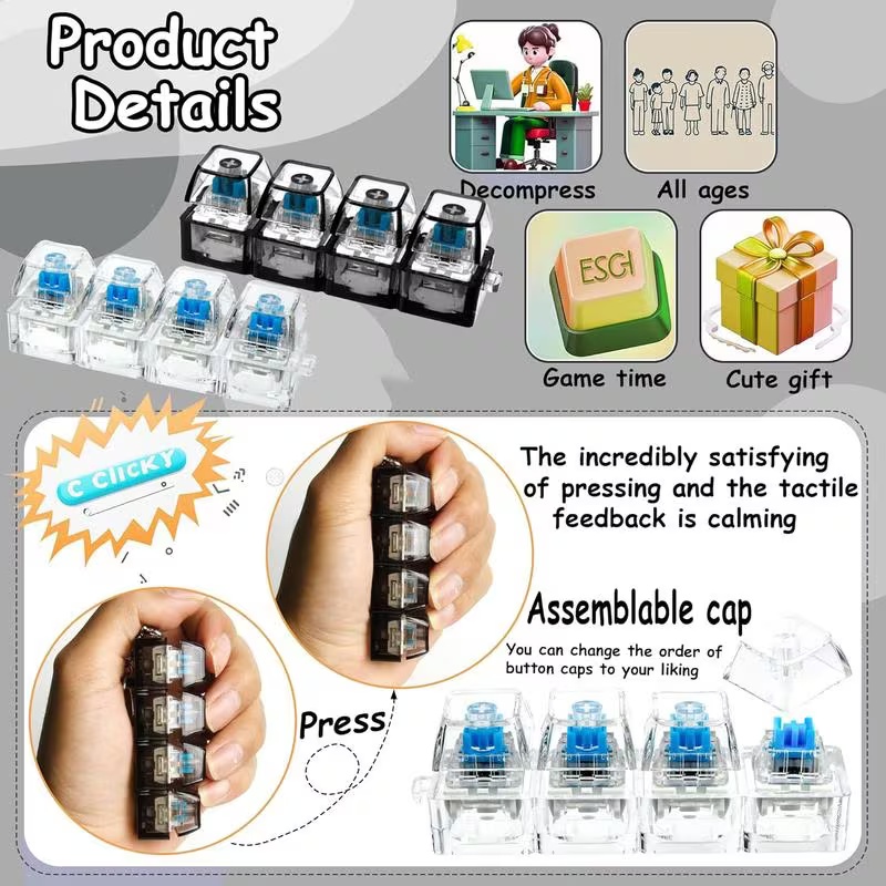 AliExpress 1PC Light Up Keyboard Keychain Stress Relief Clickable LED Button Toy for People with Anxiety Office Desk Accessory, view 4
