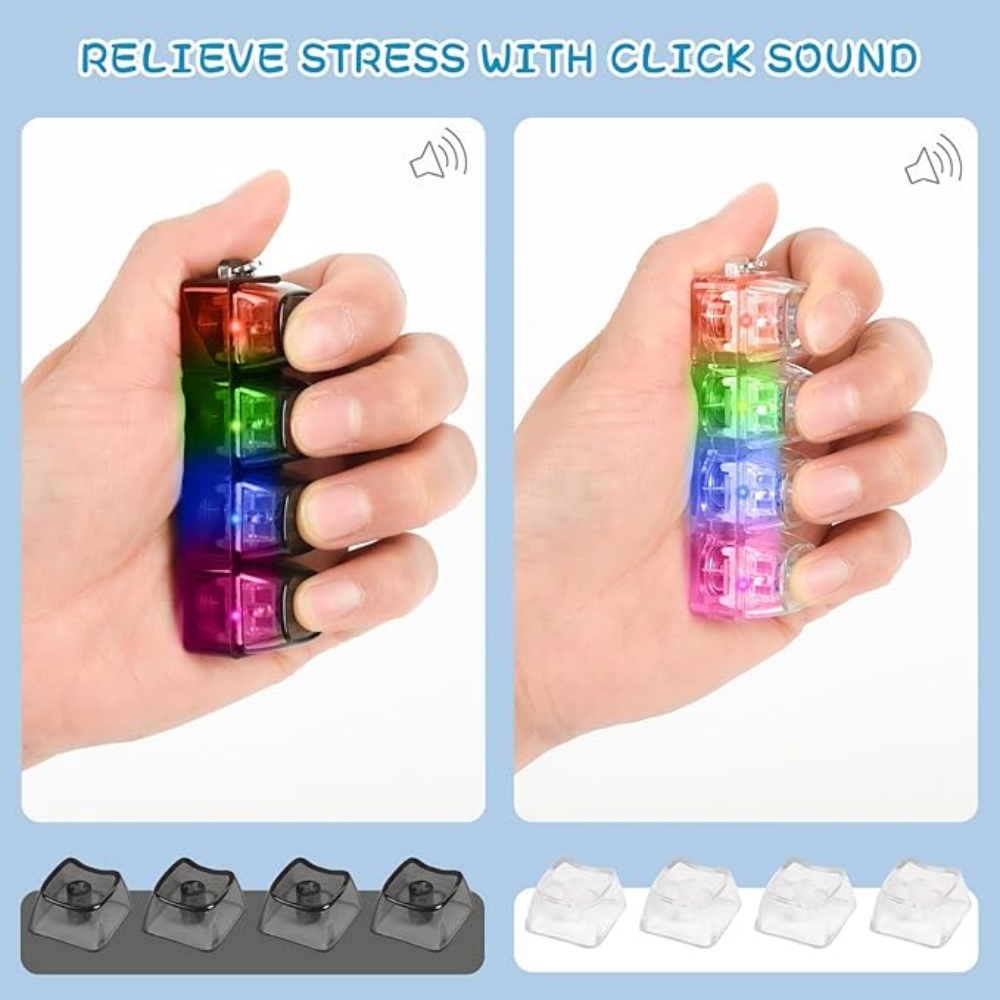AliExpress 1PC Light Up Keyboard Keychain Stress Relief Clickable LED Button Toy for People with Anxiety Office Desk Accessory, view 5