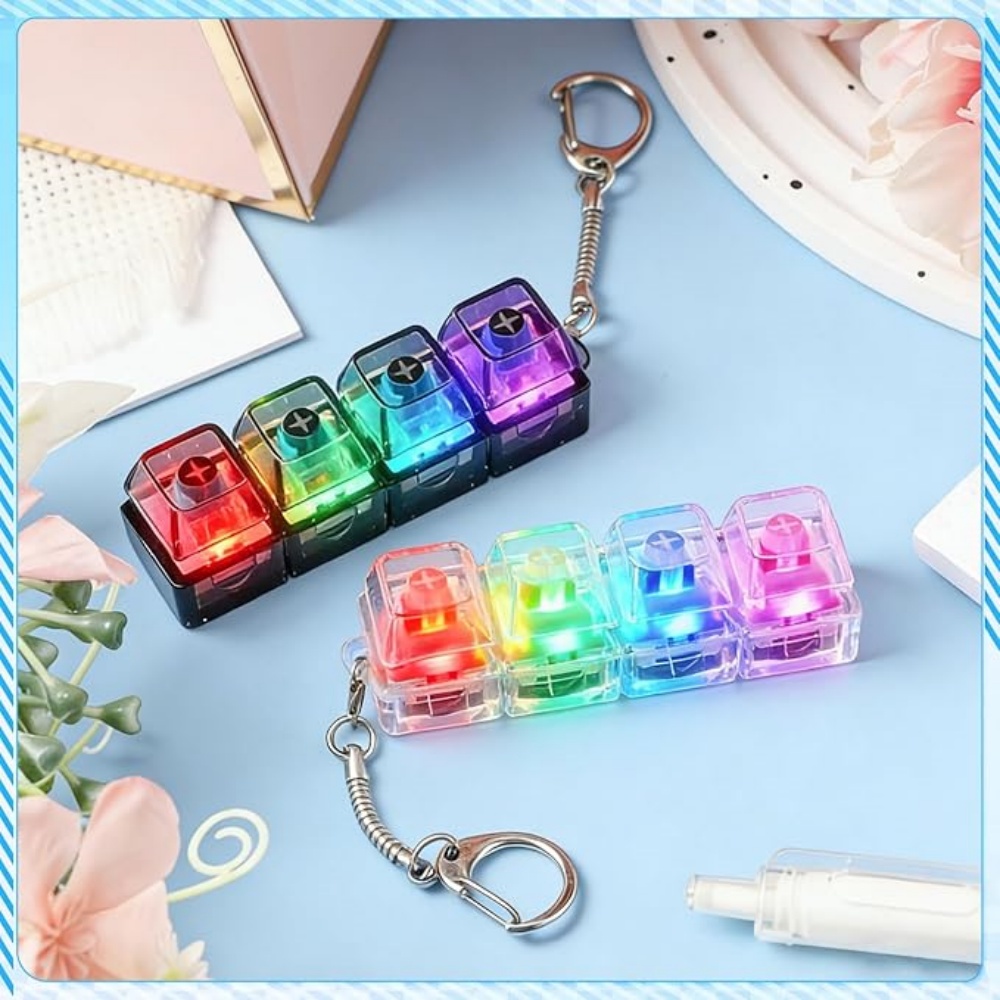 AliExpress 1PC Light Up Keyboard Keychain Stress Relief Clickable LED Button Toy for People with Anxiety Office Desk Accessory, view 6