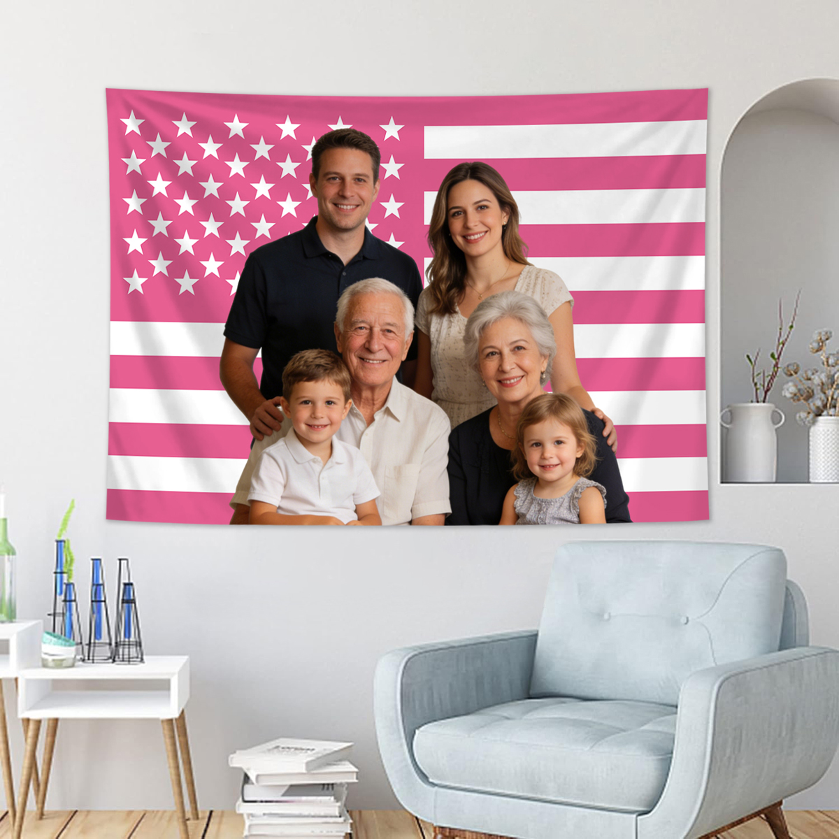 AliExpress 1pc Personalized photo customized American flag tapestry, room decoration banner tapestry customized for family, pets, idols, view 4