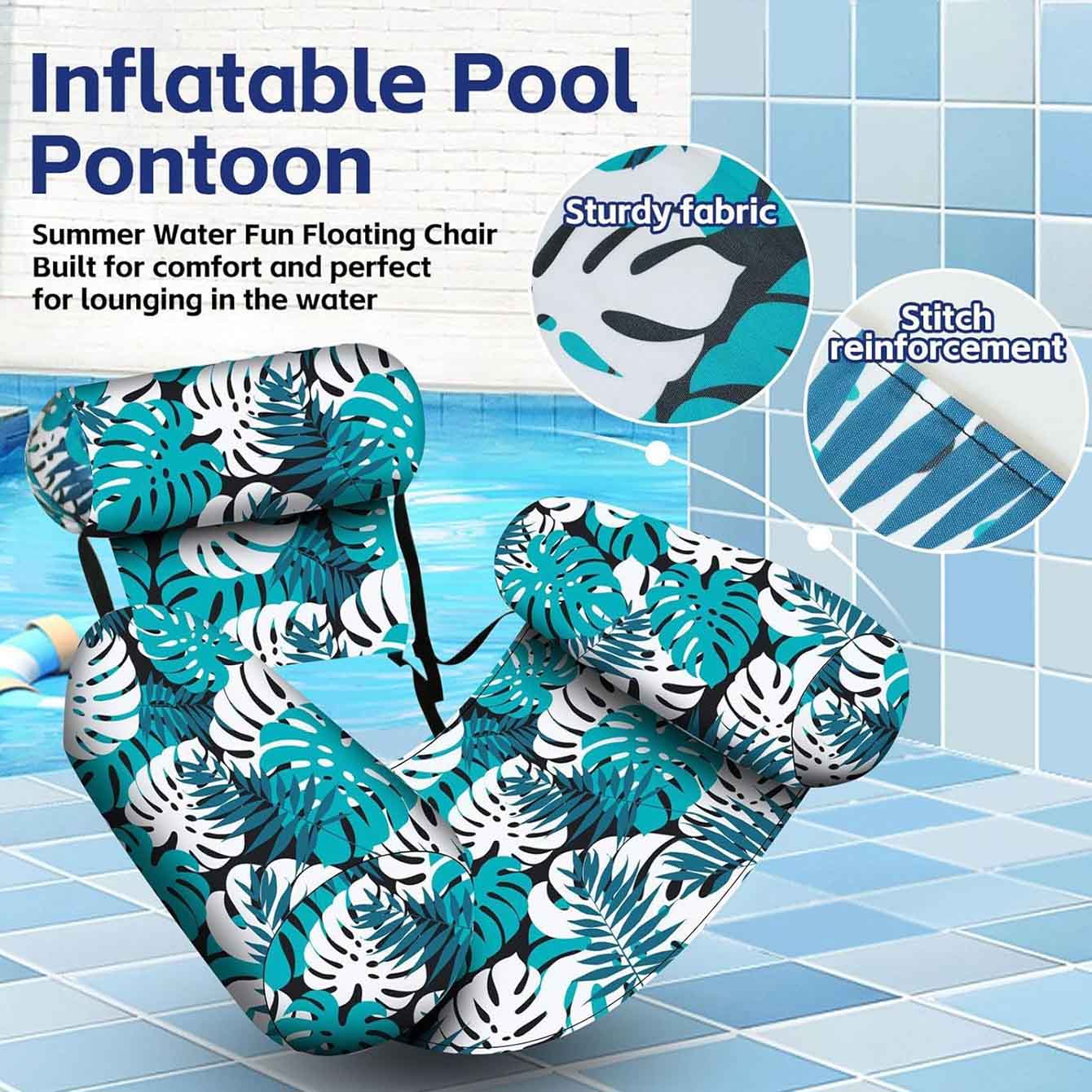 AliExpress 1PC Pool Floats Inflatable Floating Chair for Adults Tropical Pool Lounger with Headrest Armrests Summer Beach Water Hammock, view 2