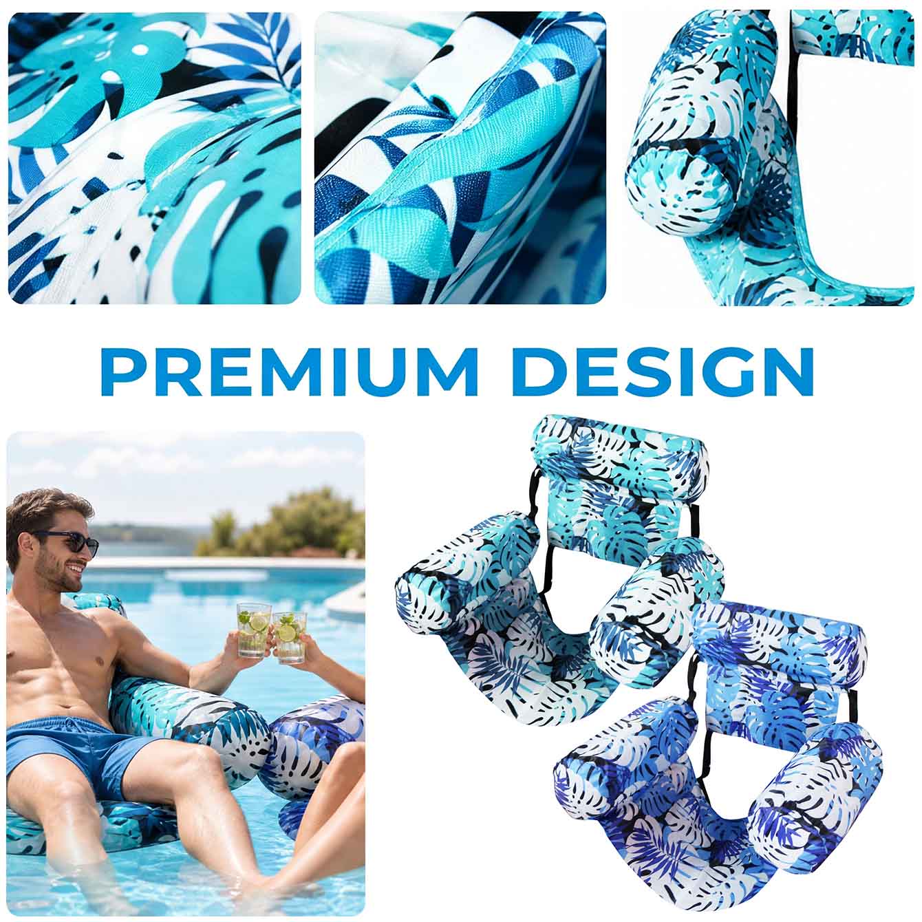 AliExpress 1PC Pool Floats Inflatable Floating Chair for Adults Tropical Pool Lounger with Headrest Armrests Summer Beach Water Hammock, view 5