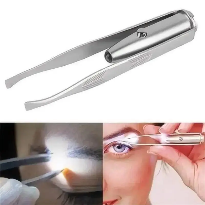 AliExpress 1PC Portable Stainless Steel Eyebrow Tweezer with Smart LED Light - Makeup Removal Tool