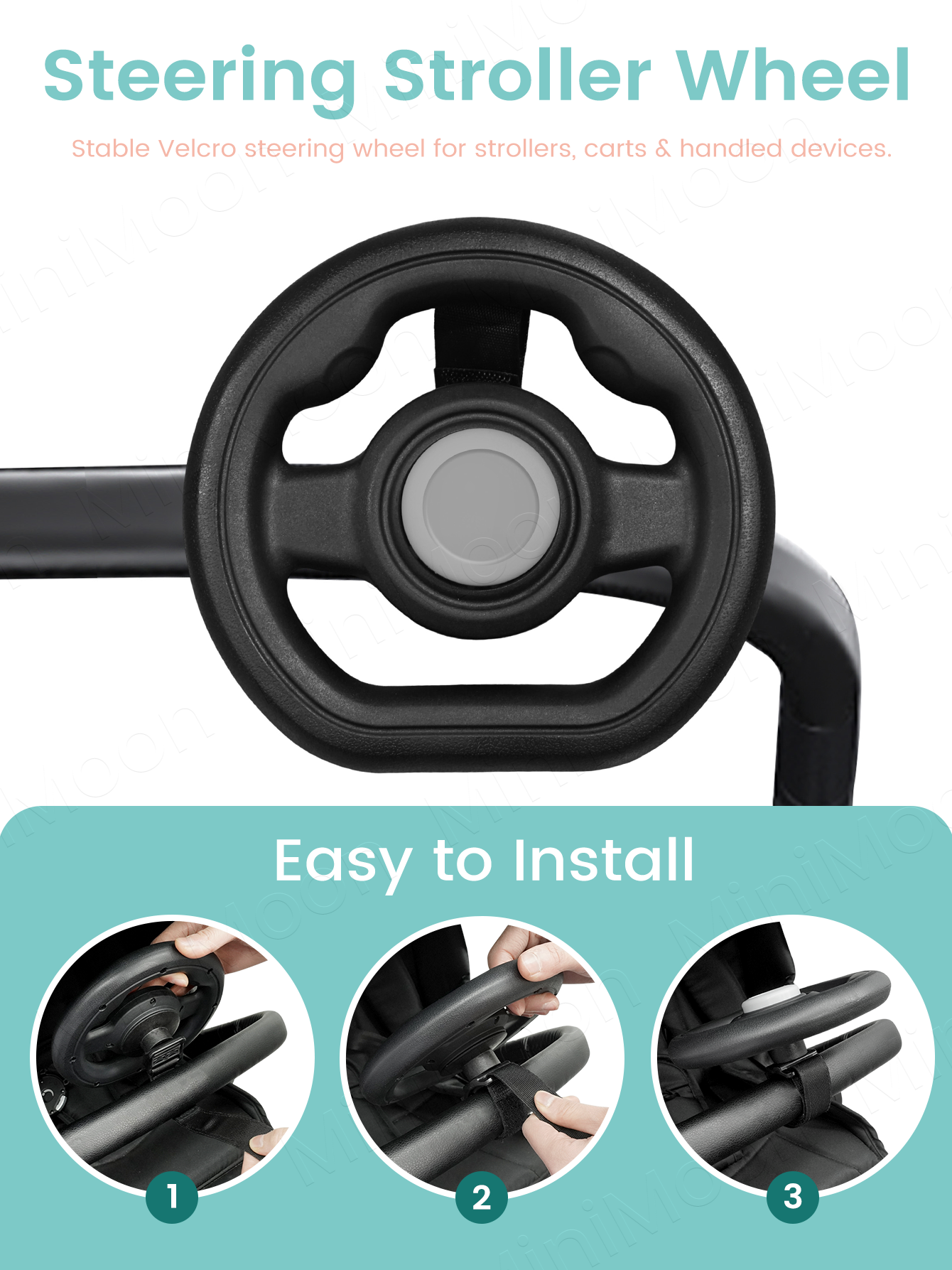 AliExpress 1PC Universal Pretend Steering Wheel for Strollers & Carts - Detachable, Fun Driving Attachment, view 3