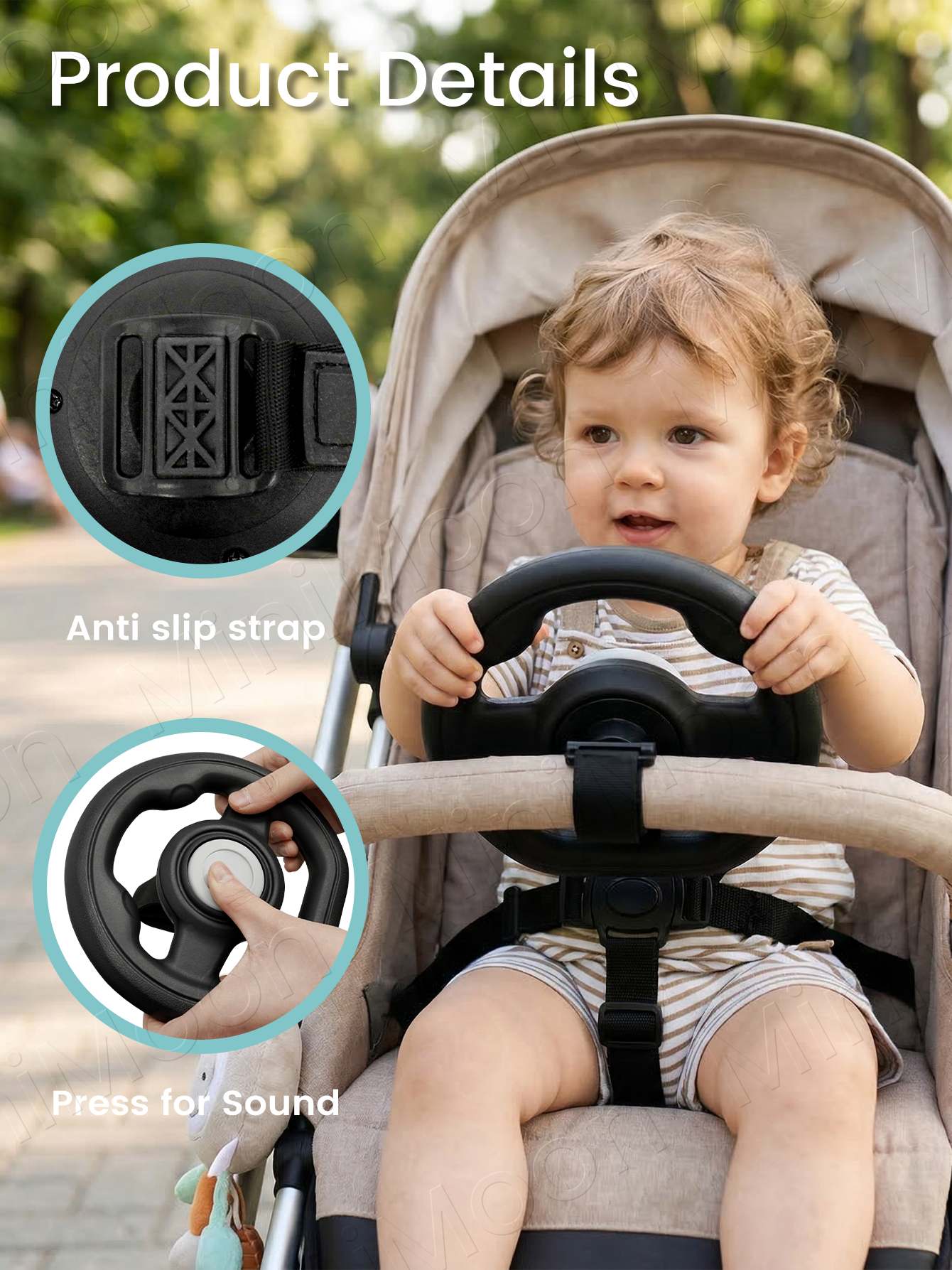AliExpress 1PC Universal Pretend Steering Wheel for Strollers & Carts - Detachable, Fun Driving Attachment, view 5