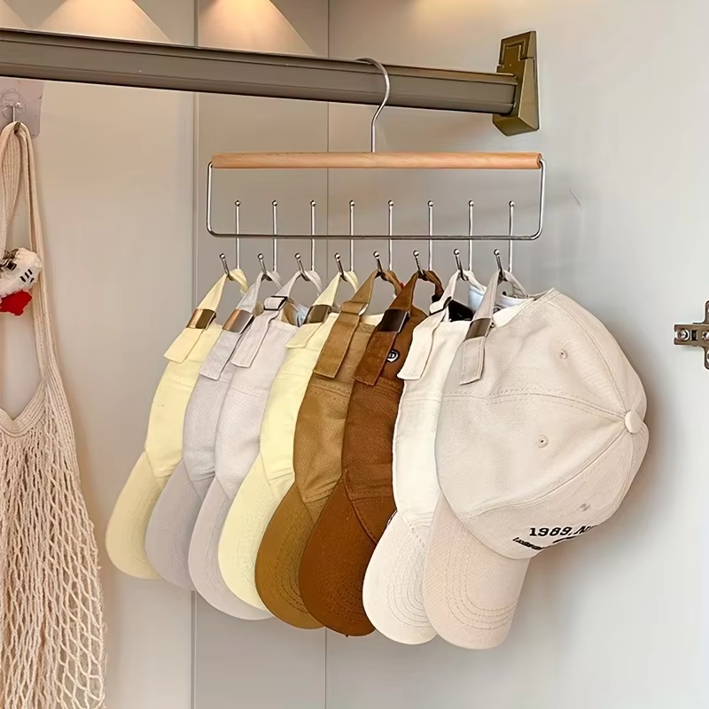 AliExpress Wooden Hat and Belt Organizer Rack with Hooks, view 3