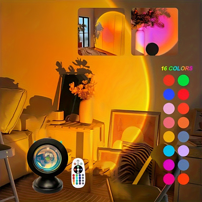 AliExpress 1pc Vibrant Sunset Projection Light - 16-Color Spectrum, USB Remote Control, Dynamic Color Changing LED Light -Creates Warm Home