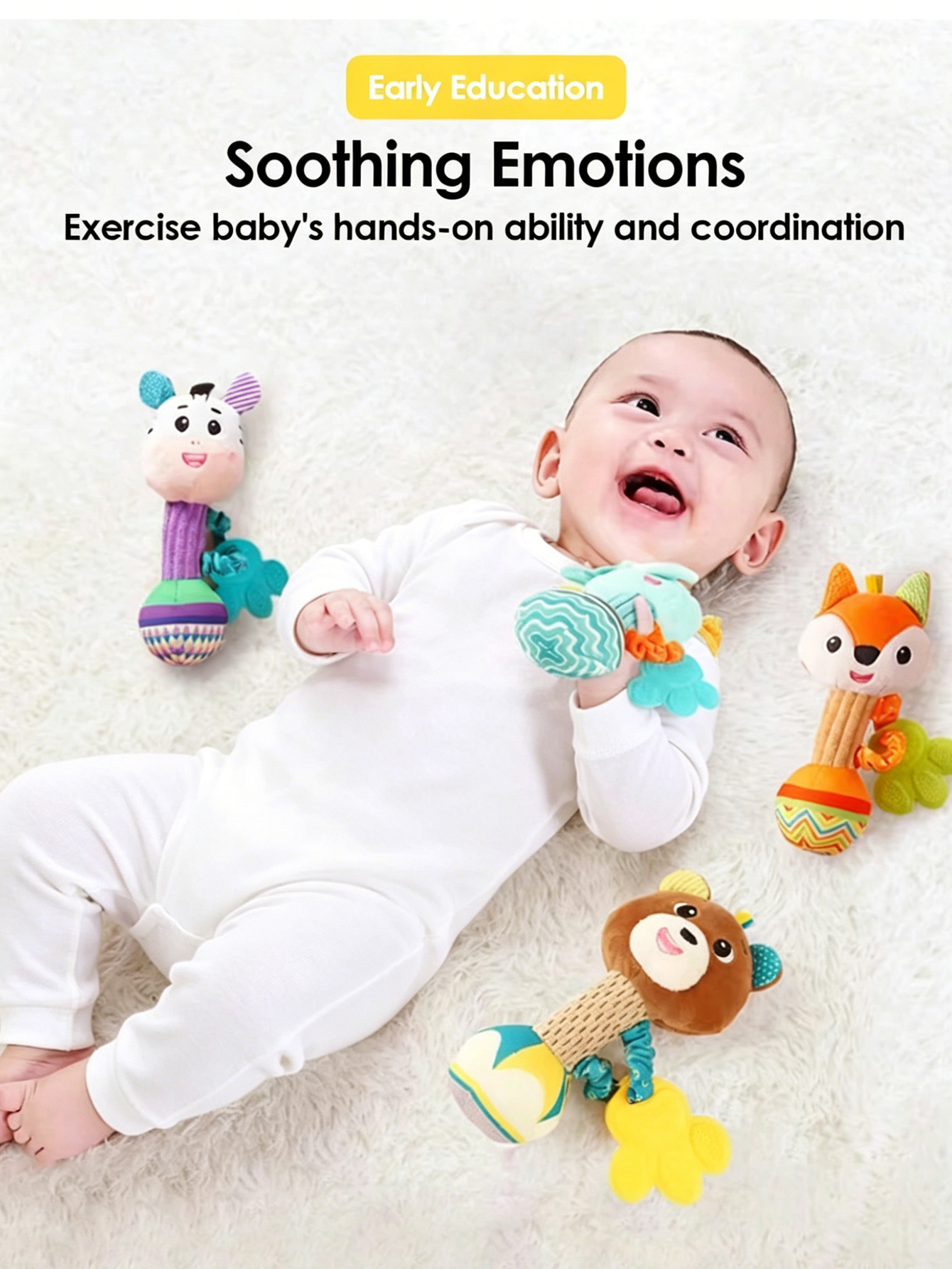 AliExpress 1pcs 0-12M Newborn Baby Dental Gum Hand Grip Soothing Toy Can Bite Practice Grasping Parent Baby Interactive Puzzle Rattle Toy, view 5