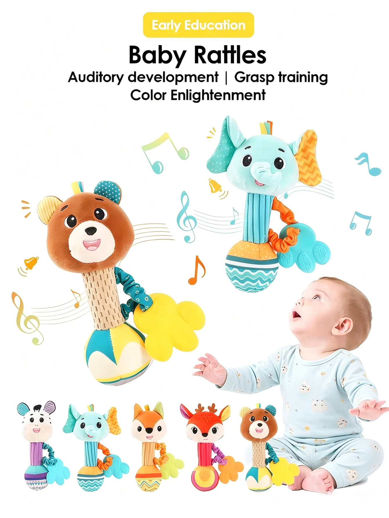 AliExpress 1pcs 0-12M Newborn Baby Dental Gum Hand Grip Soothing Toy Can Bite Practice Grasping Parent Baby Interactive Puzzle Rattle Toy, view 6