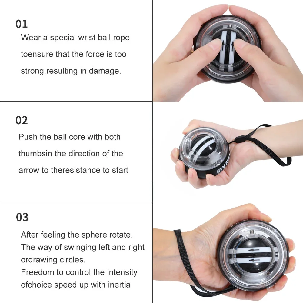 AliExpress 1PCS Auto-Start Gyro Ball Wrist And Forearm Exerciser Hand Arm Finger Grip Strengthener for Muscle Training Fitness Tool, view 3