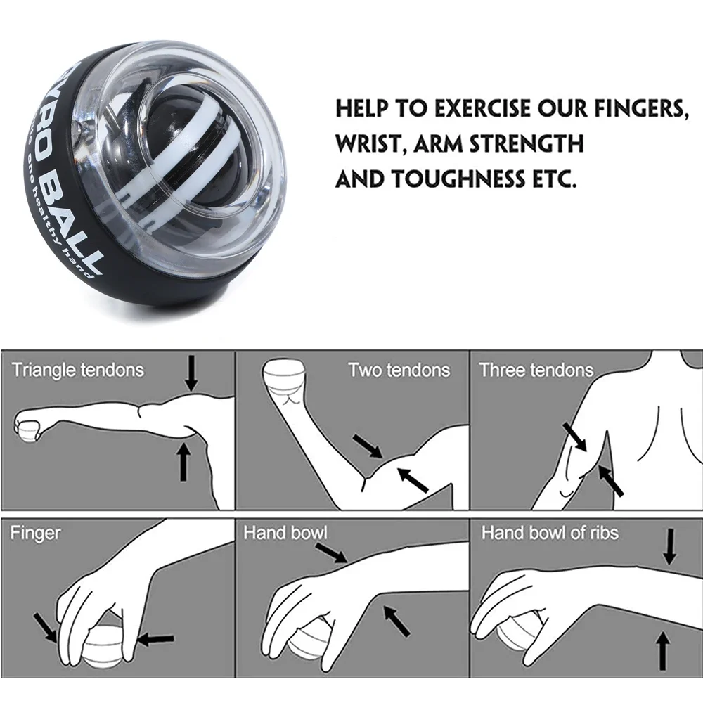 AliExpress 1PCS Auto-Start Gyro Ball Wrist And Forearm Exerciser Hand Arm Finger Grip Strengthener for Muscle Training Fitness Tool, view 5