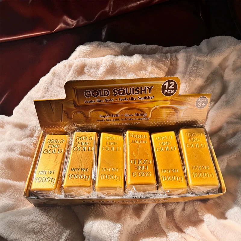 AliExpress 1PCS Simulate Gold Brick Squishy Slow Rising Stress Relief Toy Realistic Gold Bar Squeeze Anti-Anxiety Fidget Toy Party Favors, view 2