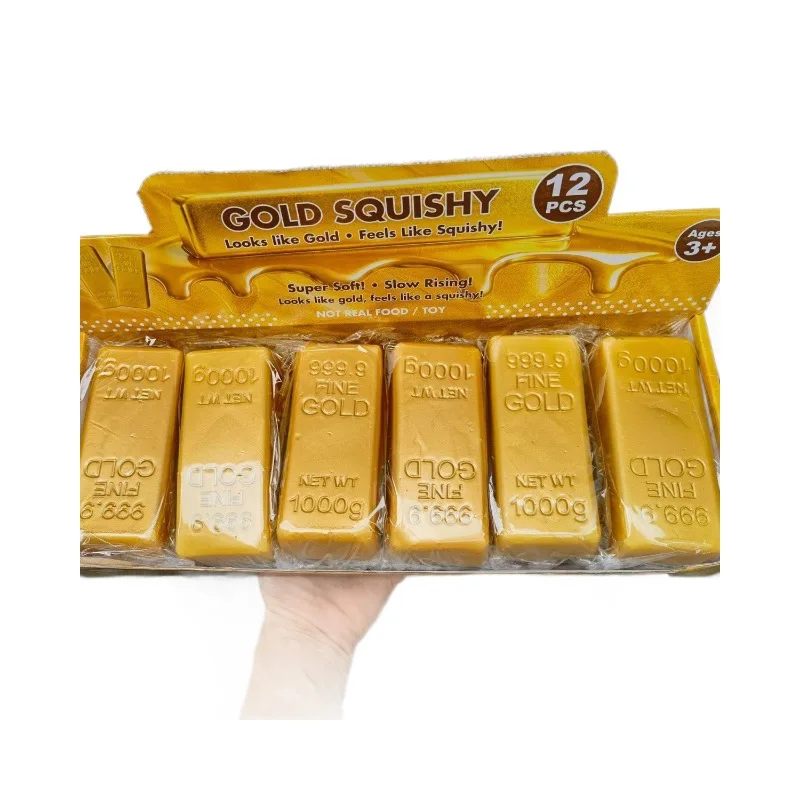 AliExpress 1PCS Simulate Gold Brick Squishy Slow Rising Stress Relief Toy Realistic Gold Bar Squeeze Anti-Anxiety Fidget Toy Party Favors, view 5