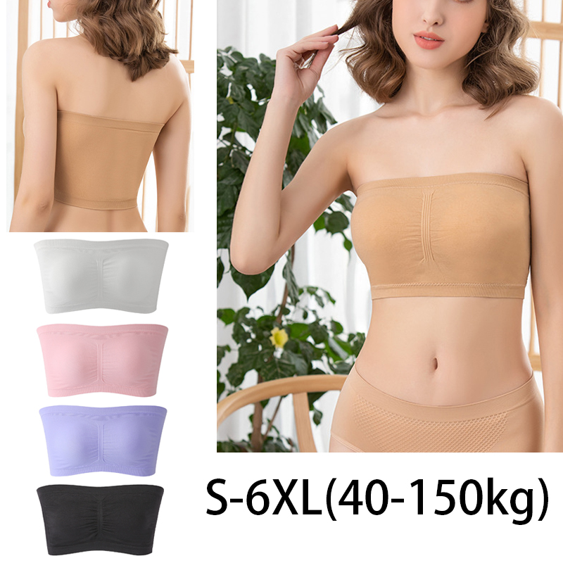 AliExpress 1pcs Women's Bra Plus Size Strapless Bra Thin Removable Chest Cushion Top Stretchy Seamless Invisible Bra S-6XL