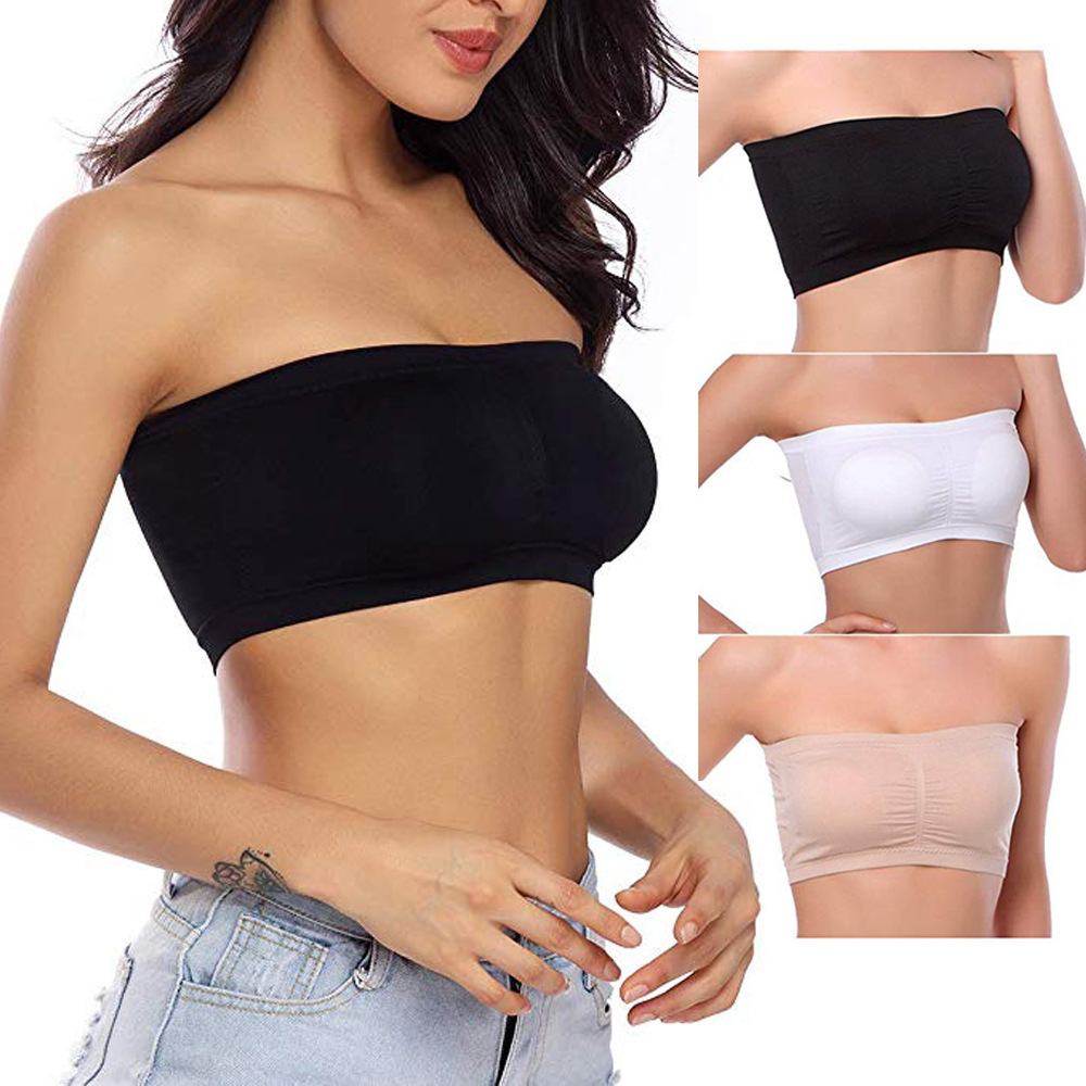 AliExpress 1pcs Women's Bra Plus Size Strapless Bra Thin Removable Chest Cushion Top Stretchy Seamless Invisible Bra S-6XL, view 3