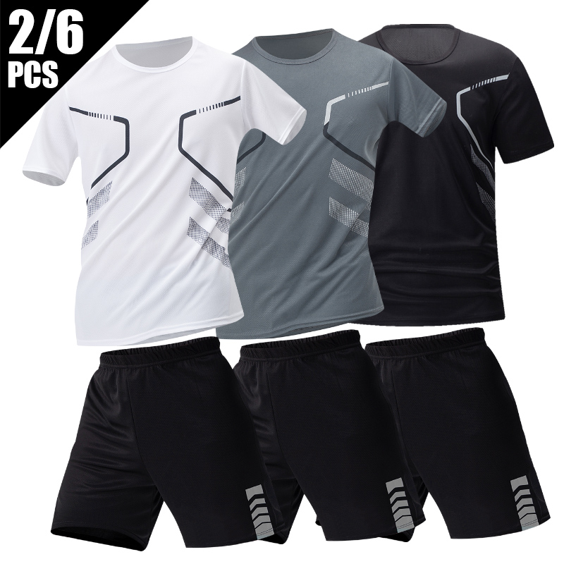 AliExpress 2/4/6 Pcs Plus Size Men's Quick-drying Short-sleeved Shorts Suit Men's Leisure Sports Running Fitness T-shirt Joker Shorts Teen