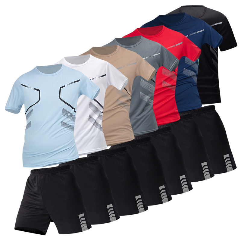 AliExpress 2/4/6 Pcs Plus Size Men's Quick-drying Short-sleeved Shorts Suit Men's Leisure Sports Running Fitness T-shirt Joker Shorts Teen, view 2