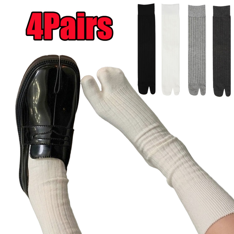 AliExpress 2/4 Pairs Tabi Socks Woman Cotton Solid Color Split Toe Socks Simple Comfortable Mid Tube Japanese Kimono Two-Toed Finger Socks