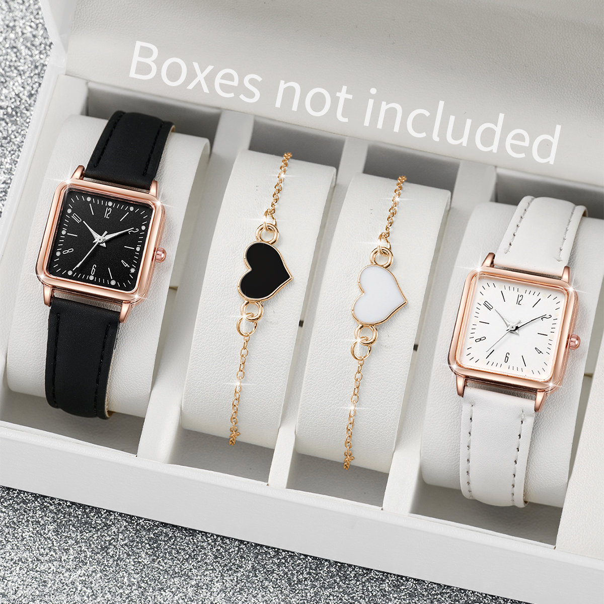 AliExpress Square Leather Band Women's Quartz Watch Set