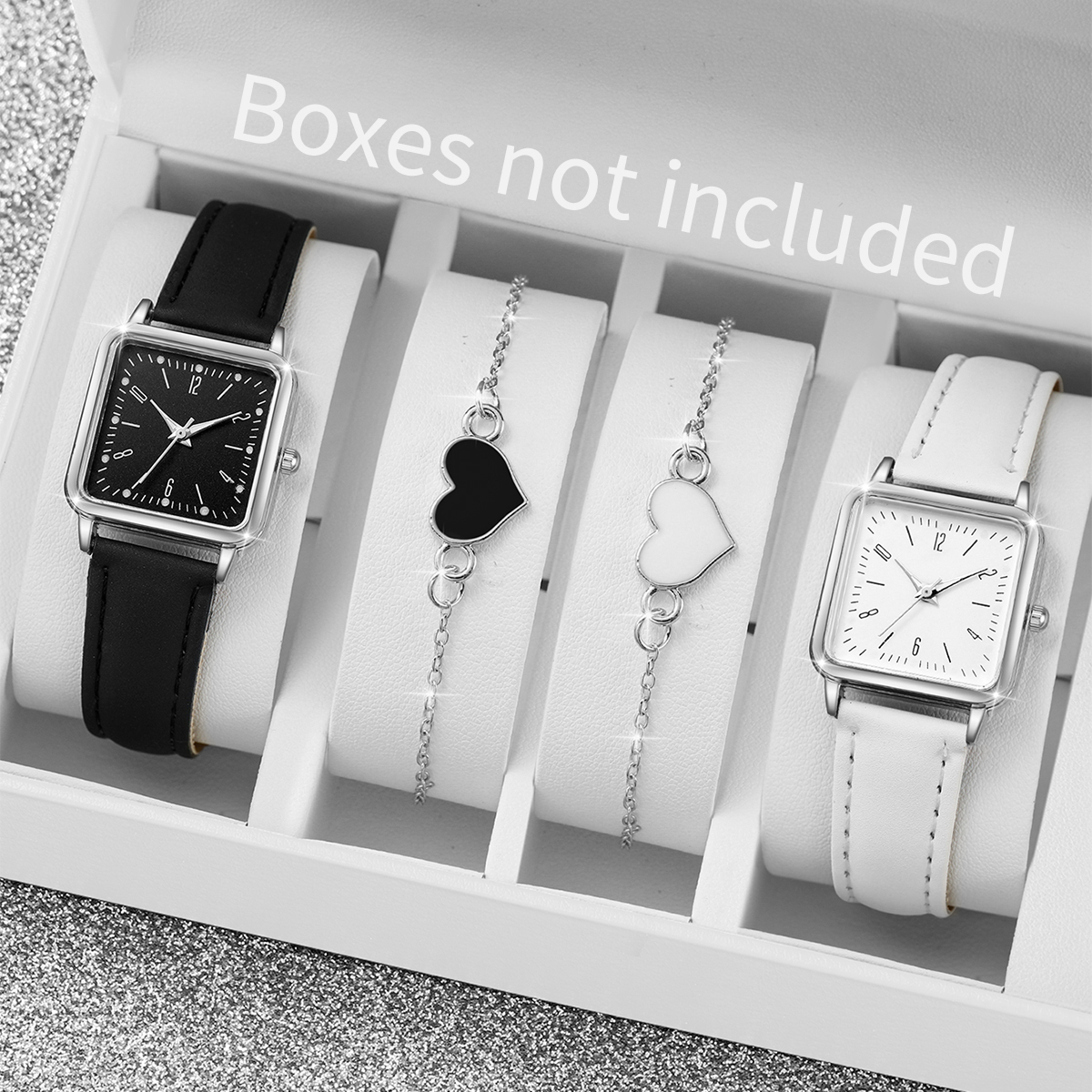 AliExpress Square Leather Band Women's Quartz Watch Set, view 2