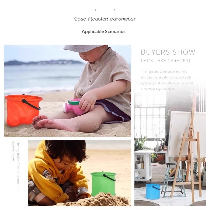 AliExpress 2/4pcs Folding Bucket Art Pen Washing Bucket Handheld Toys Outdoor Beach Sand Pool Leisure Toys Portable Fishing Tools, view 2
